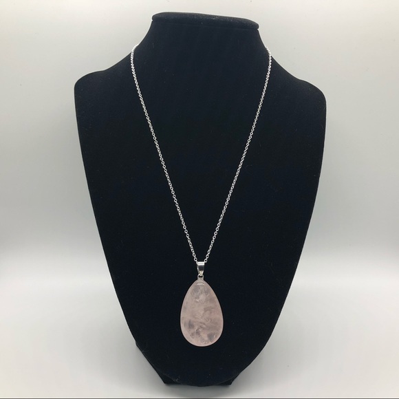Rose Quartz Water Drop Necklace - Picture 2 of 2
